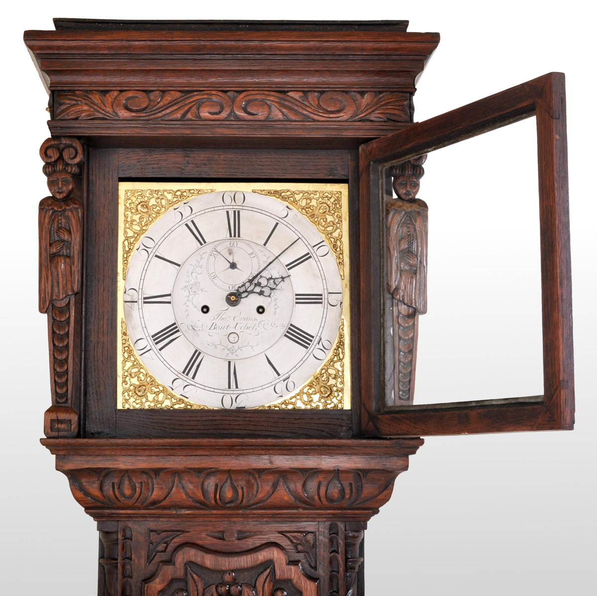 Antique Welsh Carved Oak 8-Day Longcase/Grandfather Clock by Thomas Evans, circa 1770