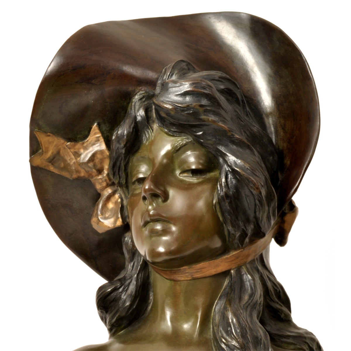 Antique French Art Nouveau Bronze Female Bust "Frinétte" Emanuel Villanis Circa 1895