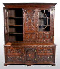 Antique English Georgian Carved Oak Bookcase / Cupboard / Dresser, circa 1750