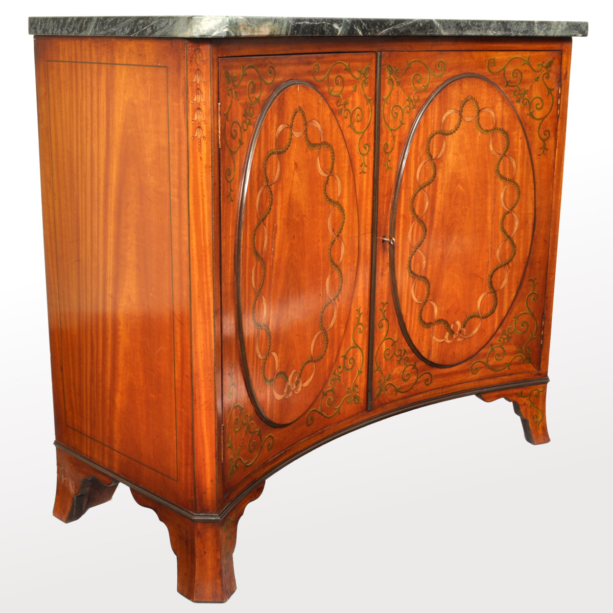 Pair of Antique Marble Top Painted Adam Revival Satinwood Commodes / Cabinets, circa 1880