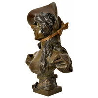 Antique French Art Nouveau Bronze Female Bust "Frinétte" Emanuel Villanis Circa 1895