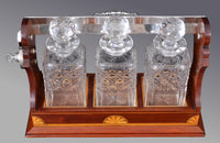 Antique English Sheraton Inlaid Mahogany Edwardian Silver-Plated Tantalus, circa 1890