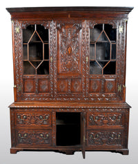 Antique English Georgian Carved Oak Bookcase / Cupboard / Dresser, circa 1750