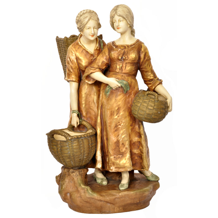 Monumental Antique Austrian Imperial Amphora Pottery Art Nouveau Figural Group, circa 1910