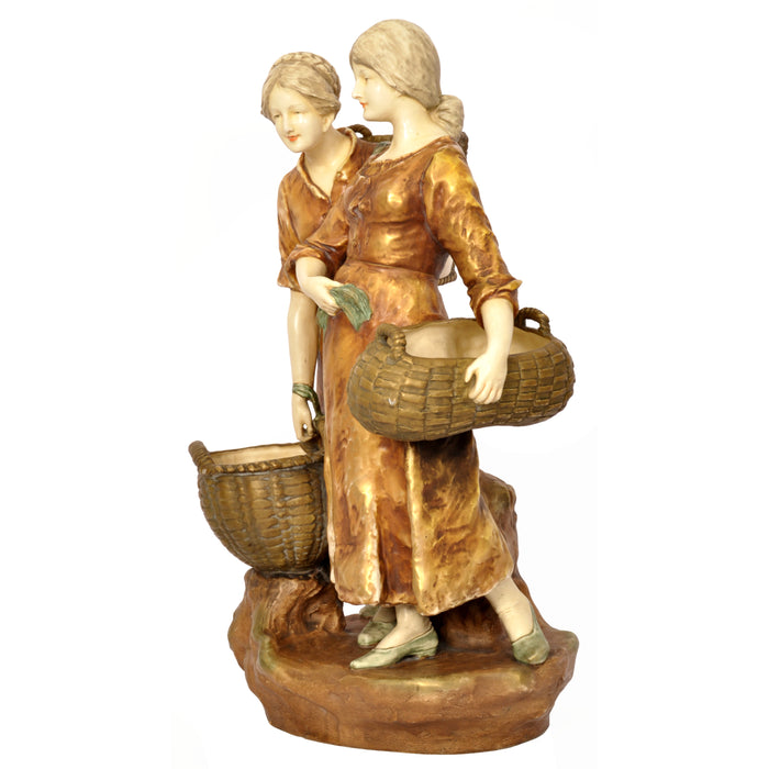 Monumental Antique Austrian Imperial Amphora Pottery Art Nouveau Figural Group, circa 1910