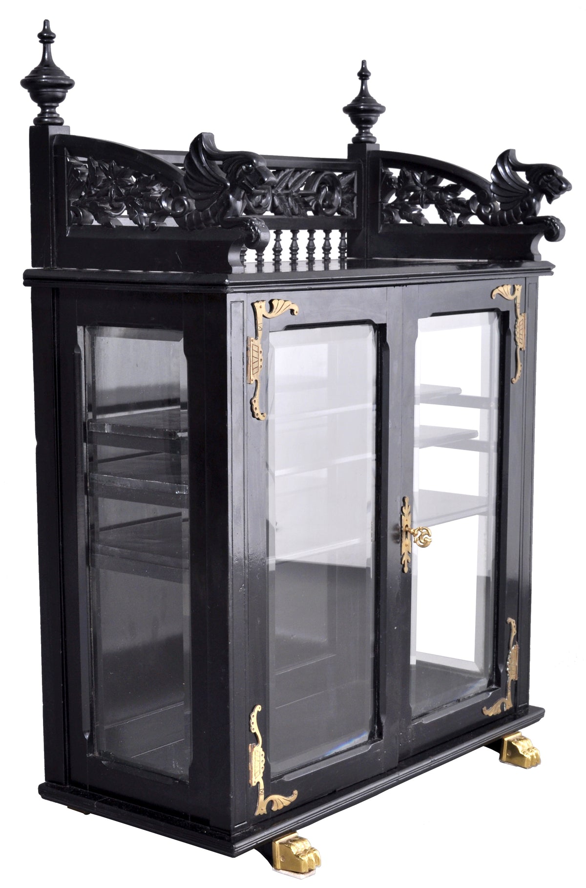 Antique American Aesthetic Movement Carved and Lacquered Griffin Collector's Cabinet / Hutch, circa 1880