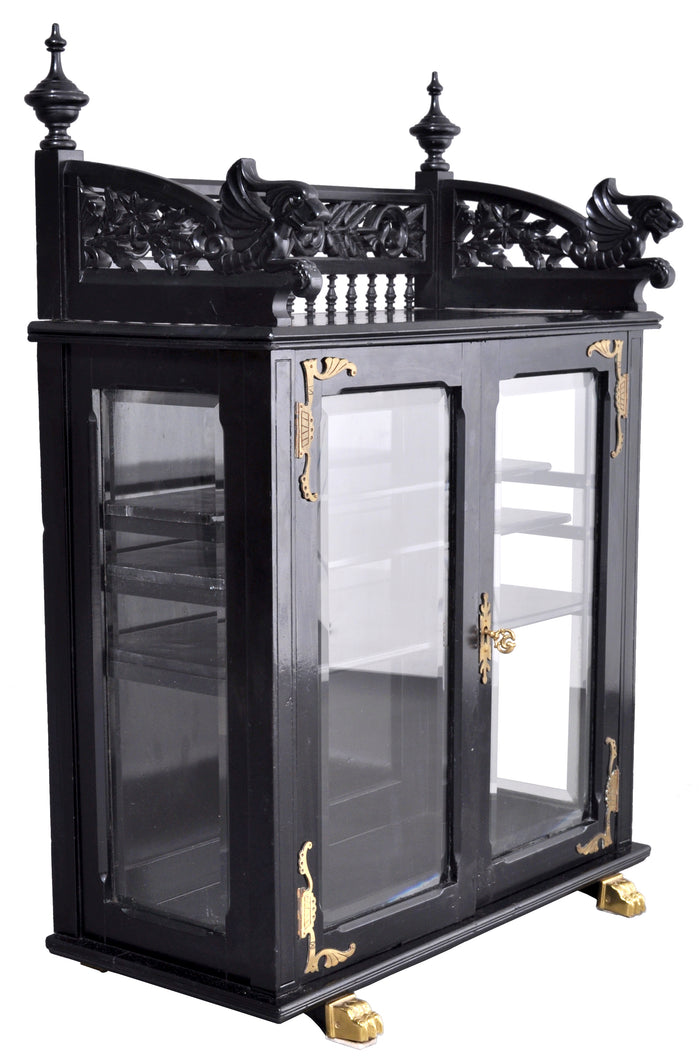 Antique American Aesthetic Movement Carved and Lacquered Griffin Collector's Cabinet / Hutch, circa 1880
