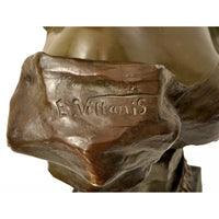 Antique French Art Nouveau Bronze Female Bust "Frinétte" Emanuel Villanis Circa 1895