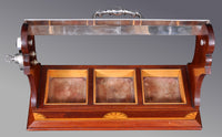 Antique English Sheraton Inlaid Mahogany Edwardian Silver-Plated Tantalus, circa 1890