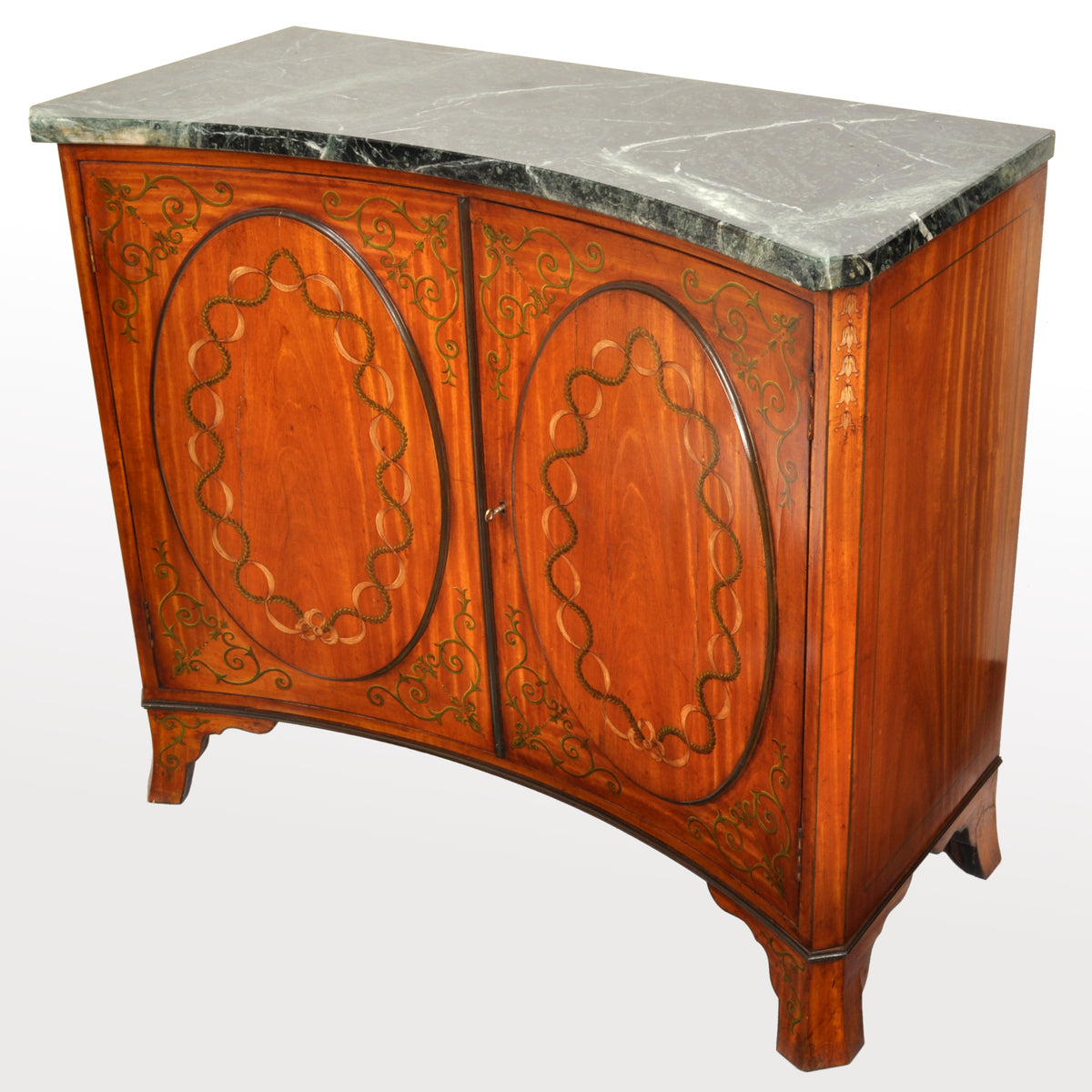 Pair of Antique Marble Top Painted Adam Revival Satinwood Commodes / Cabinets, circa 1880