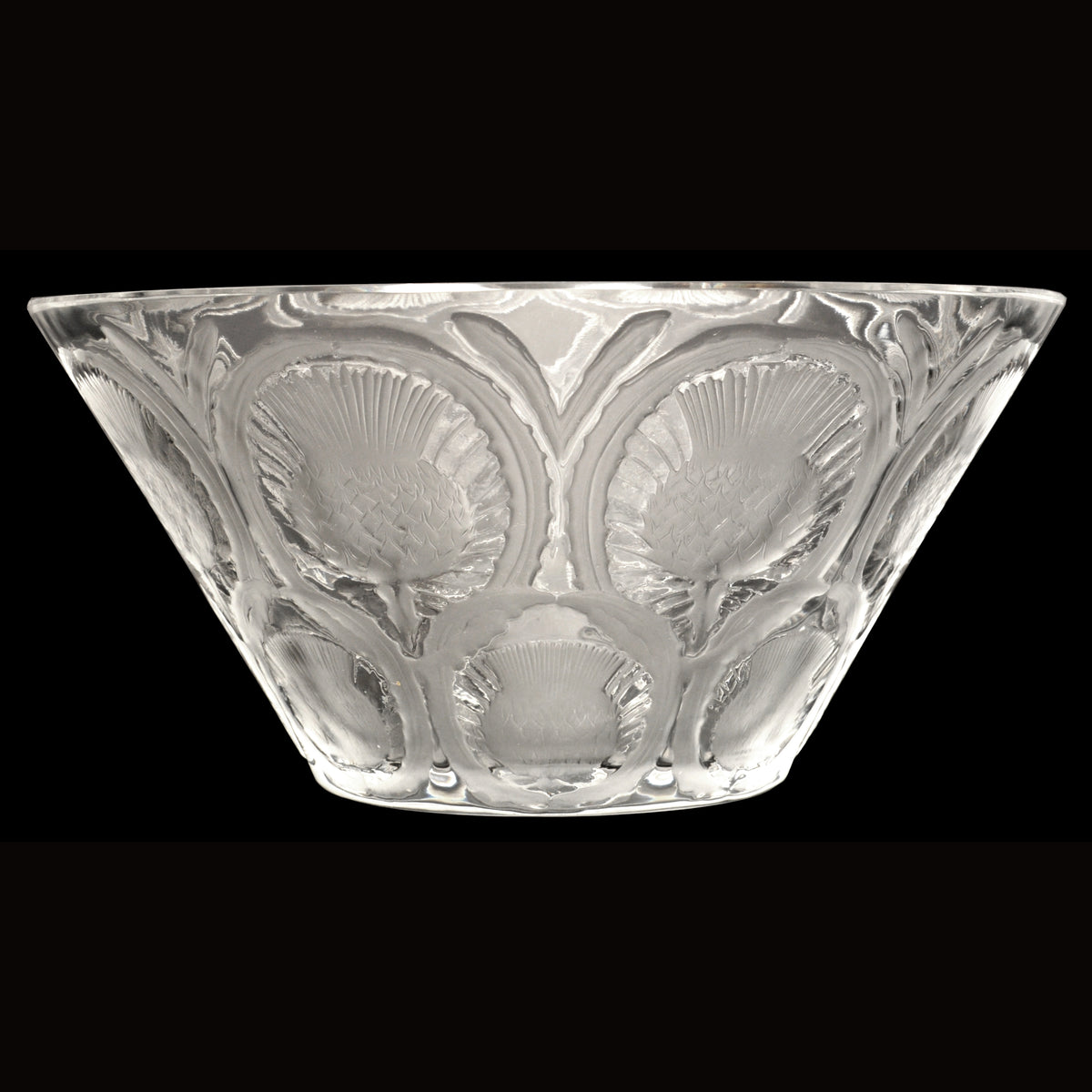 Antique French Lalique Crystal Glass Center Bowl "Chardons" Thistle Pattern, circa 1930