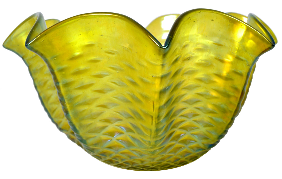 Antique Large Austrian Art Nouveau Loetz Iridescent Glass Bowl on Bronze Stand, circa 1900