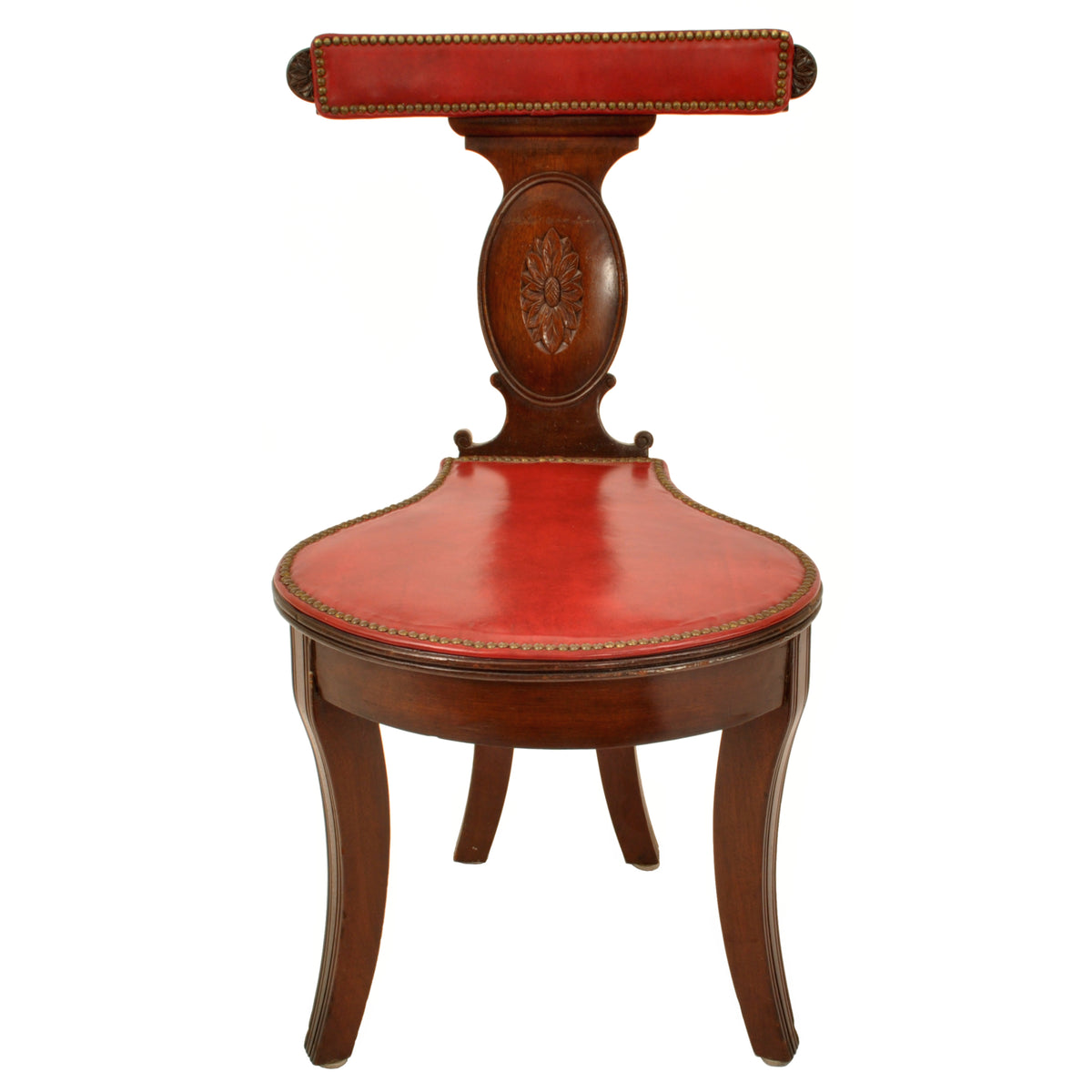 Antique Georgian Mahogany Red Leather Library / Reading / Cockfighting Chair, circa 1800