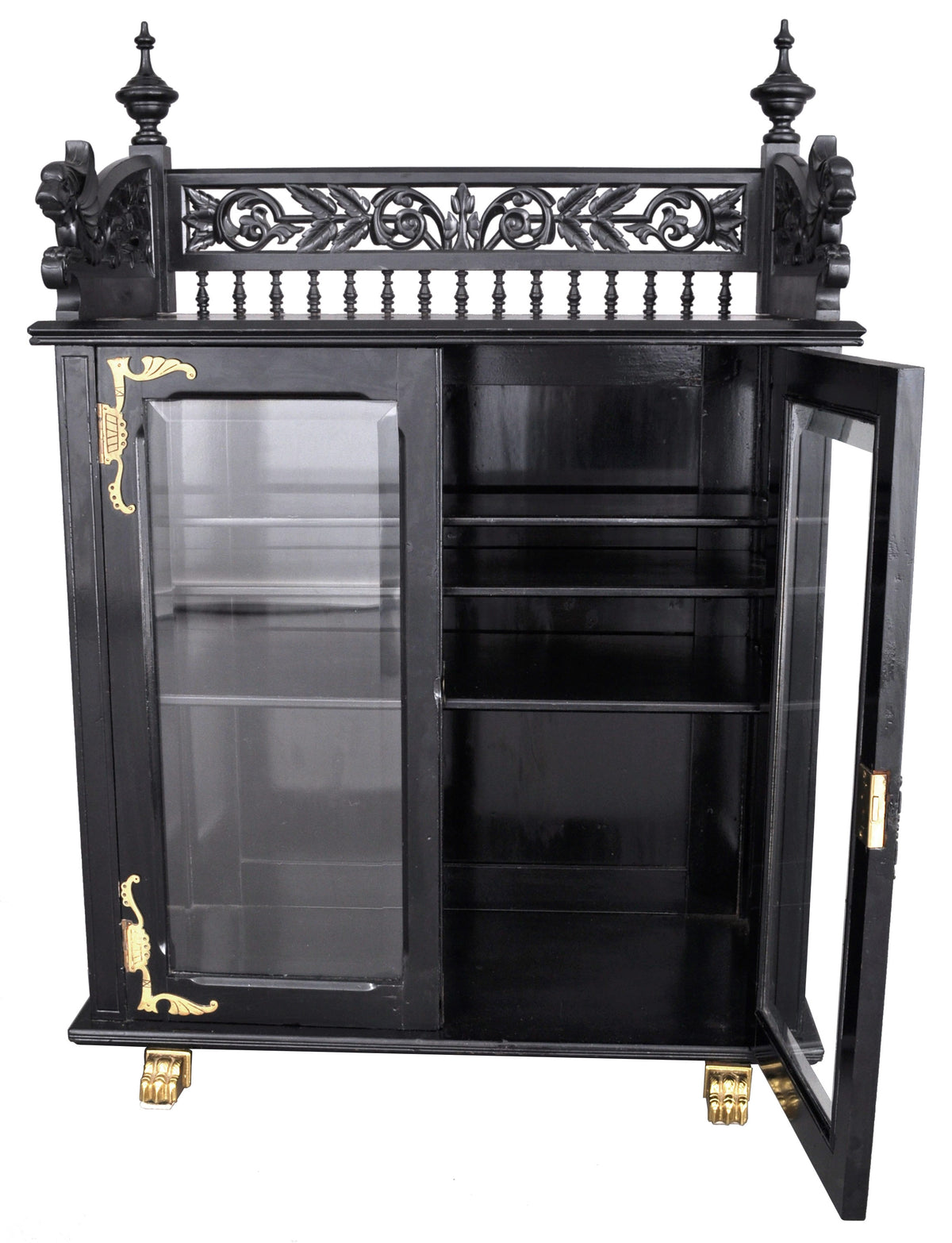 Antique American Aesthetic Movement Carved and Lacquered Griffin Collector's Cabinet / Hutch, circa 1880