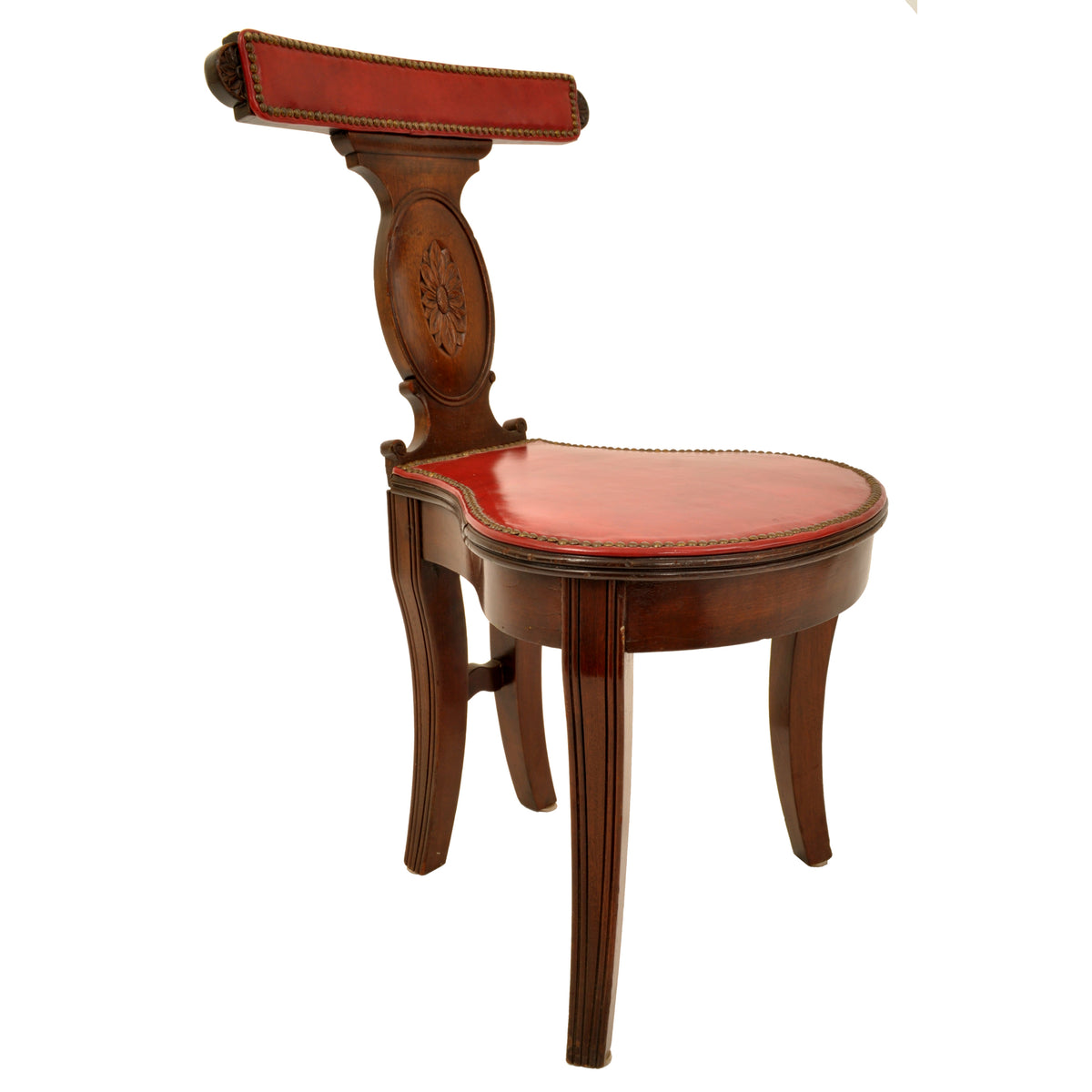 Antique Georgian Mahogany Red Leather Library / Reading / Cockfighting Chair, circa 1800