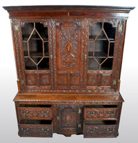 Antique English Georgian Carved Oak Bookcase / Cupboard / Dresser, circa 1750