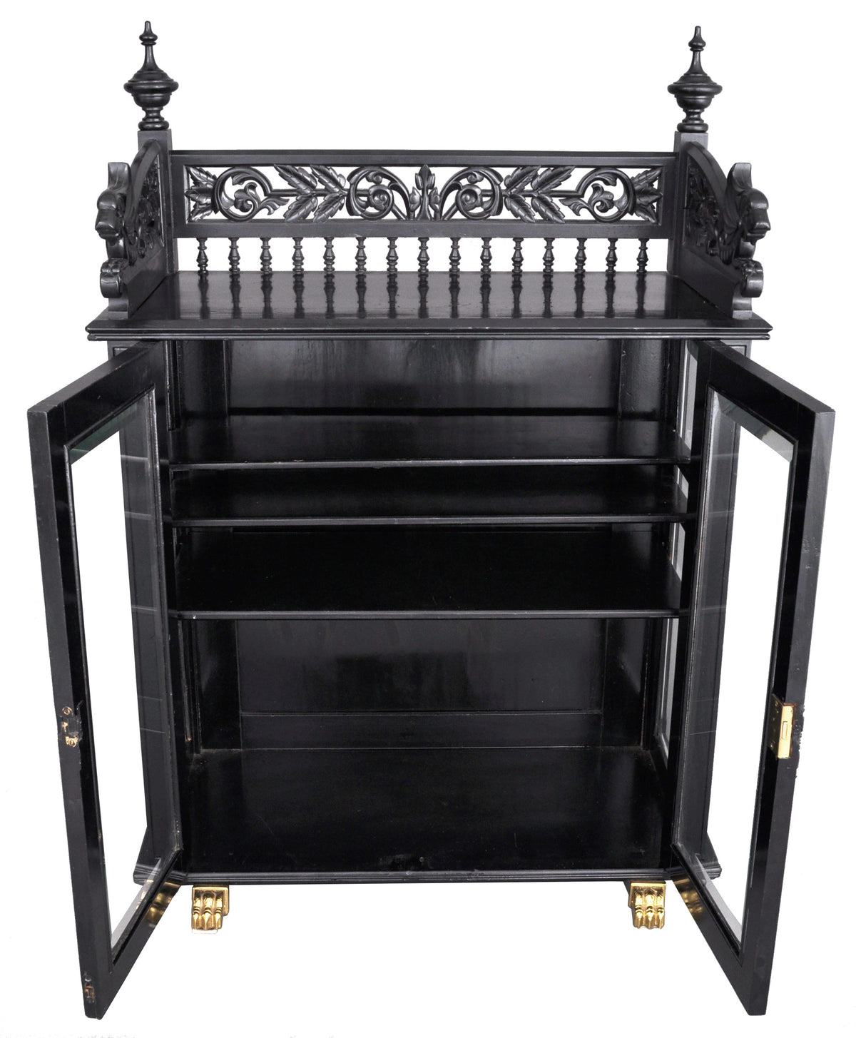 Antique American Aesthetic Movement Carved and Lacquered Griffin Collector's Cabinet / Hutch, circa 1880