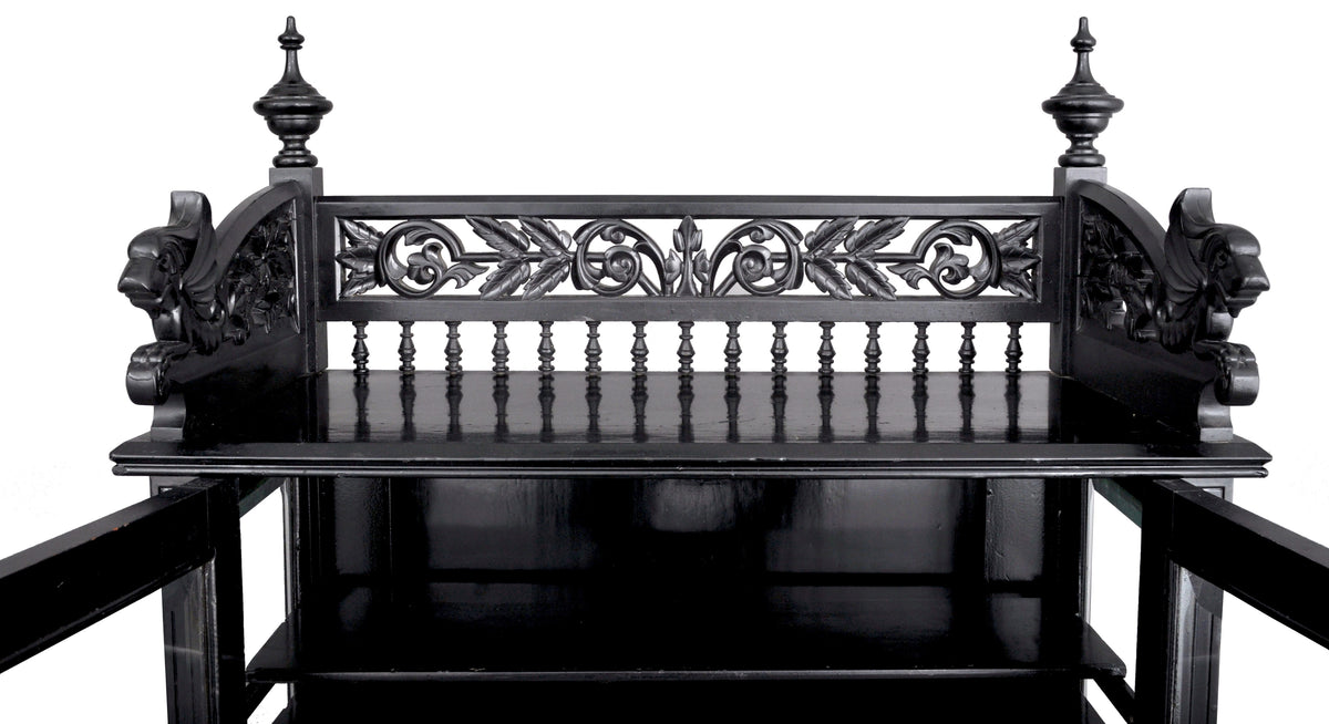 Antique American Aesthetic Movement Carved and Lacquered Griffin Collector's Cabinet / Hutch, circa 1880