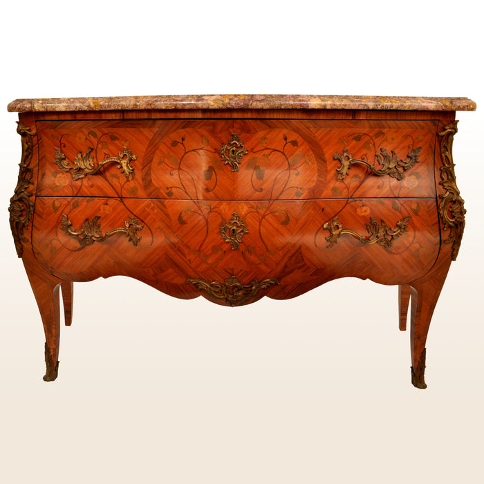Antique 19th Century French Louis XV Inlaid Marquetry Bombe Commode / Chest, circa 1880