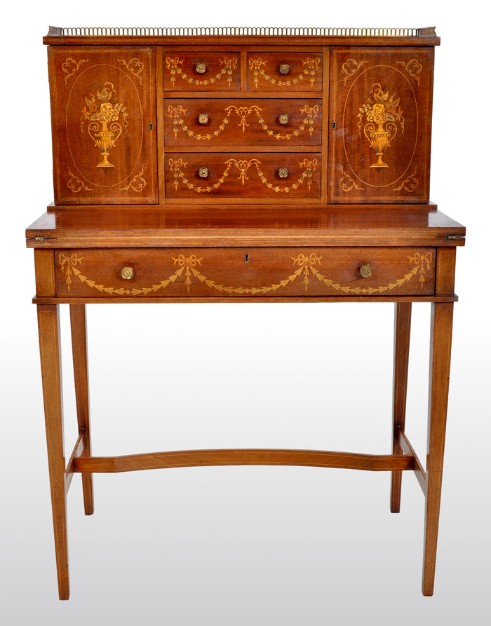 Antique Sheraton Revival Inlaid Mahogany Desk / Writing Table, circa 1895