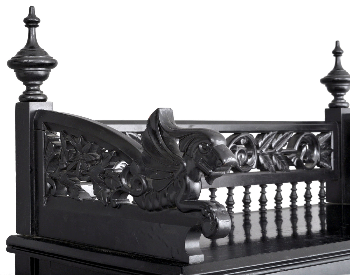 Antique American Aesthetic Movement Carved and Lacquered Griffin Collector's Cabinet / Hutch, circa 1880