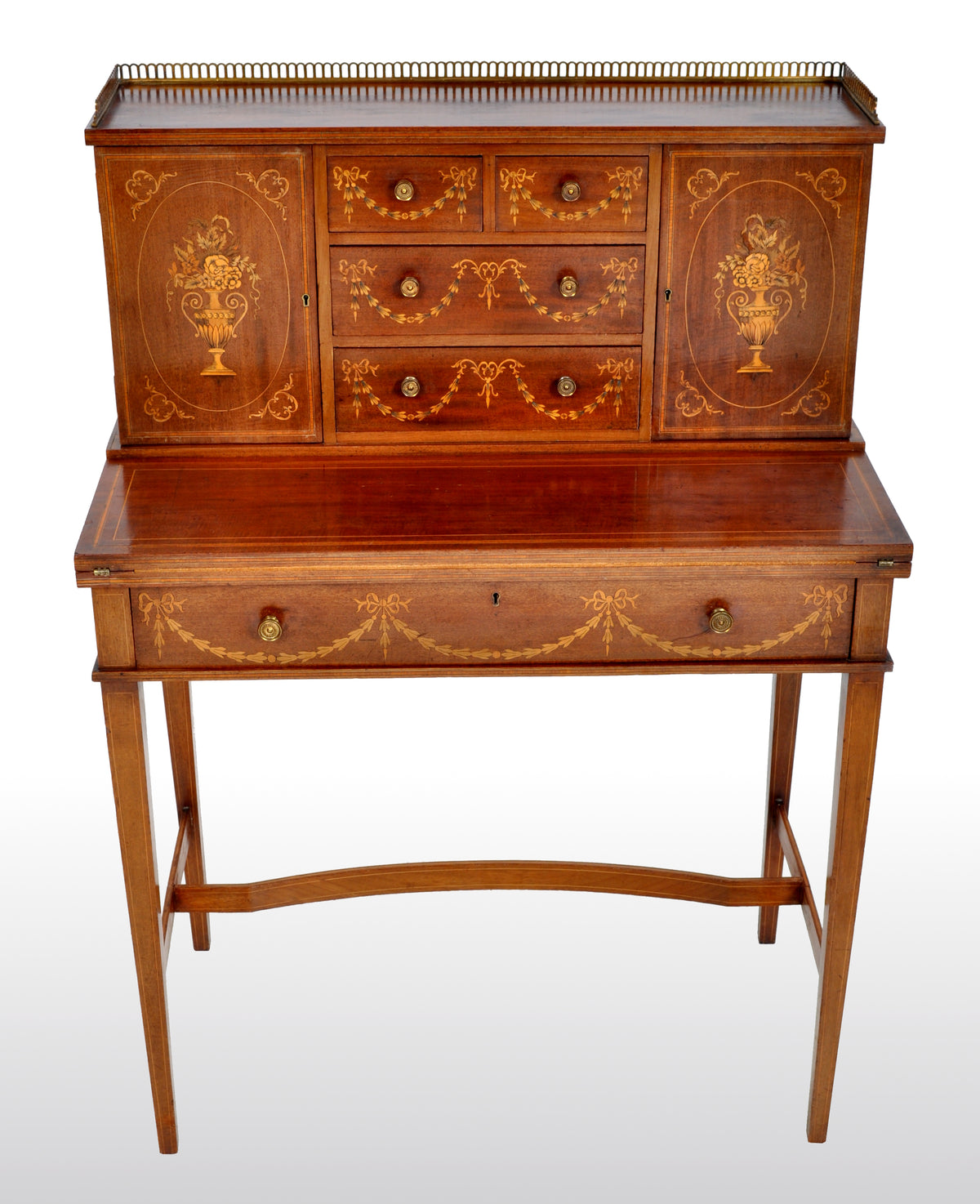Antique Sheraton Revival Inlaid Mahogany Desk / Writing Table, circa 1895