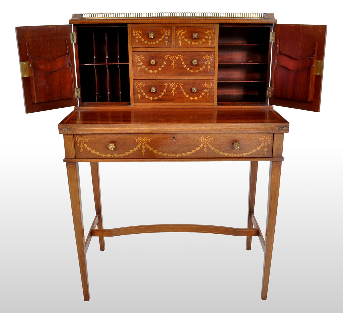 Antique Sheraton Revival Inlaid Mahogany Desk / Writing Table, circa 1895