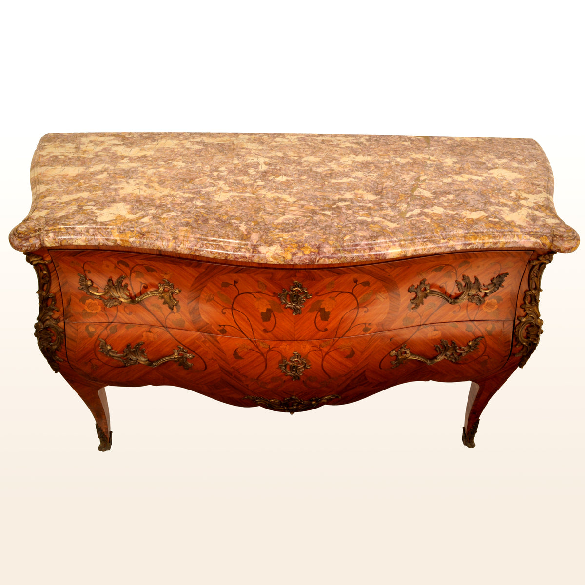 Antique 19th Century French Louis XV Inlaid Marquetry Bombe Commode / Chest, circa 1880