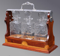 Antique English Sheraton Inlaid Mahogany Edwardian Silver-Plated Tantalus, circa 1890
