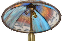 Antique American Art Nouveau Reverse Painted Landscape Table Lamp, circa 1910