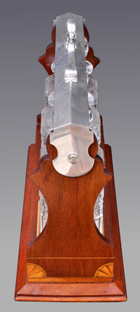 Antique English Sheraton Inlaid Mahogany Edwardian Silver-Plated Tantalus, circa 1890