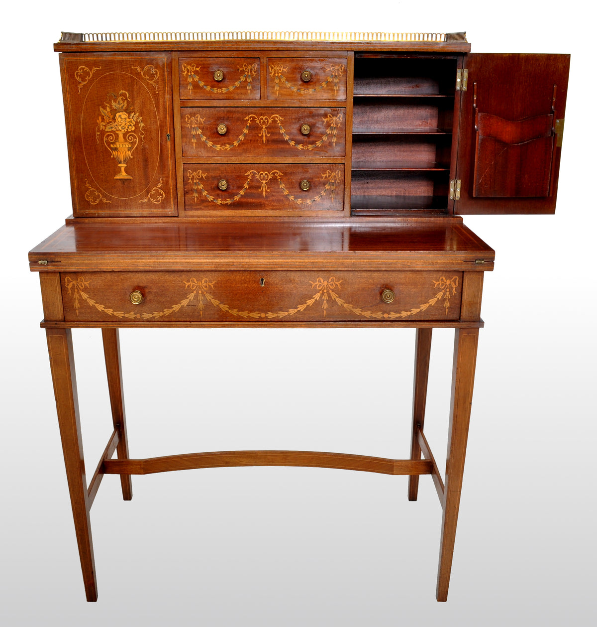 Antique Sheraton Revival Inlaid Mahogany Desk / Writing Table, circa 1895