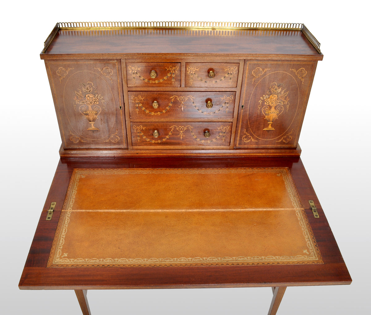 Antique Sheraton Revival Inlaid Mahogany Desk / Writing Table, circa 1895