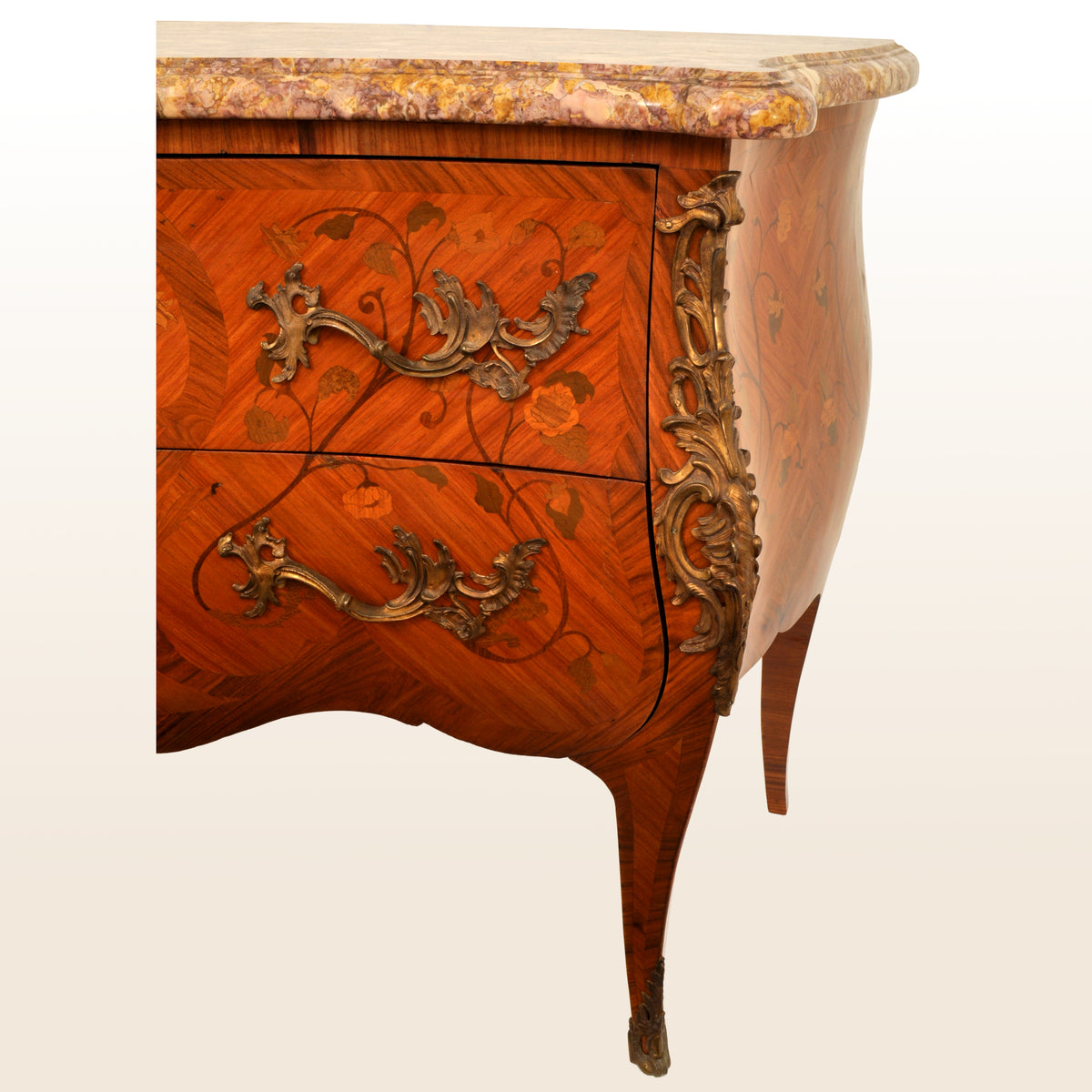 Antique 19th Century French Louis XV Inlaid Marquetry Bombe Commode / Chest, circa 1880