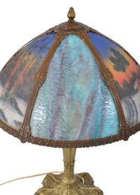 Antique American Art Nouveau Reverse Painted Landscape Table Lamp, circa 1910