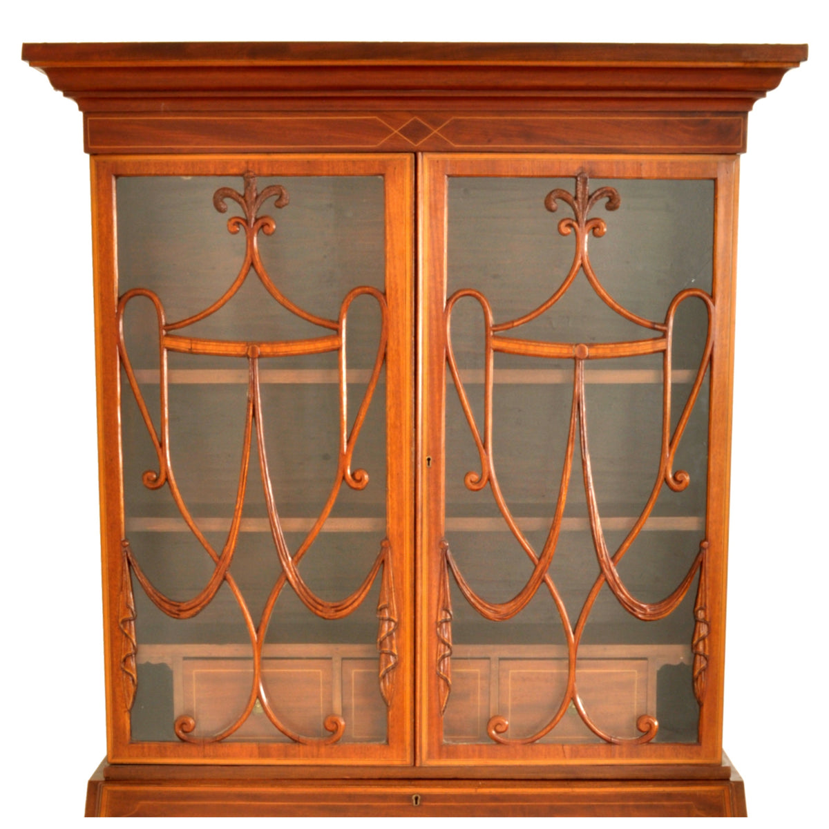 Antique Georgian Sheraton Neo-Classical Inlaid Mahogany Secretary Bookcase, circa 1795