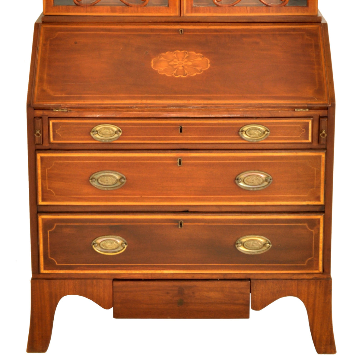 Antique Georgian Sheraton Neo-Classical Inlaid Mahogany Secretary Bookcase, circa 1795