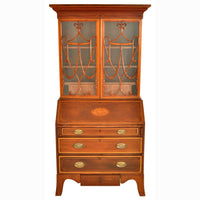 Antique Georgian Sheraton Neo-Classical Inlaid Mahogany Secretary Bookcase, circa 1795
