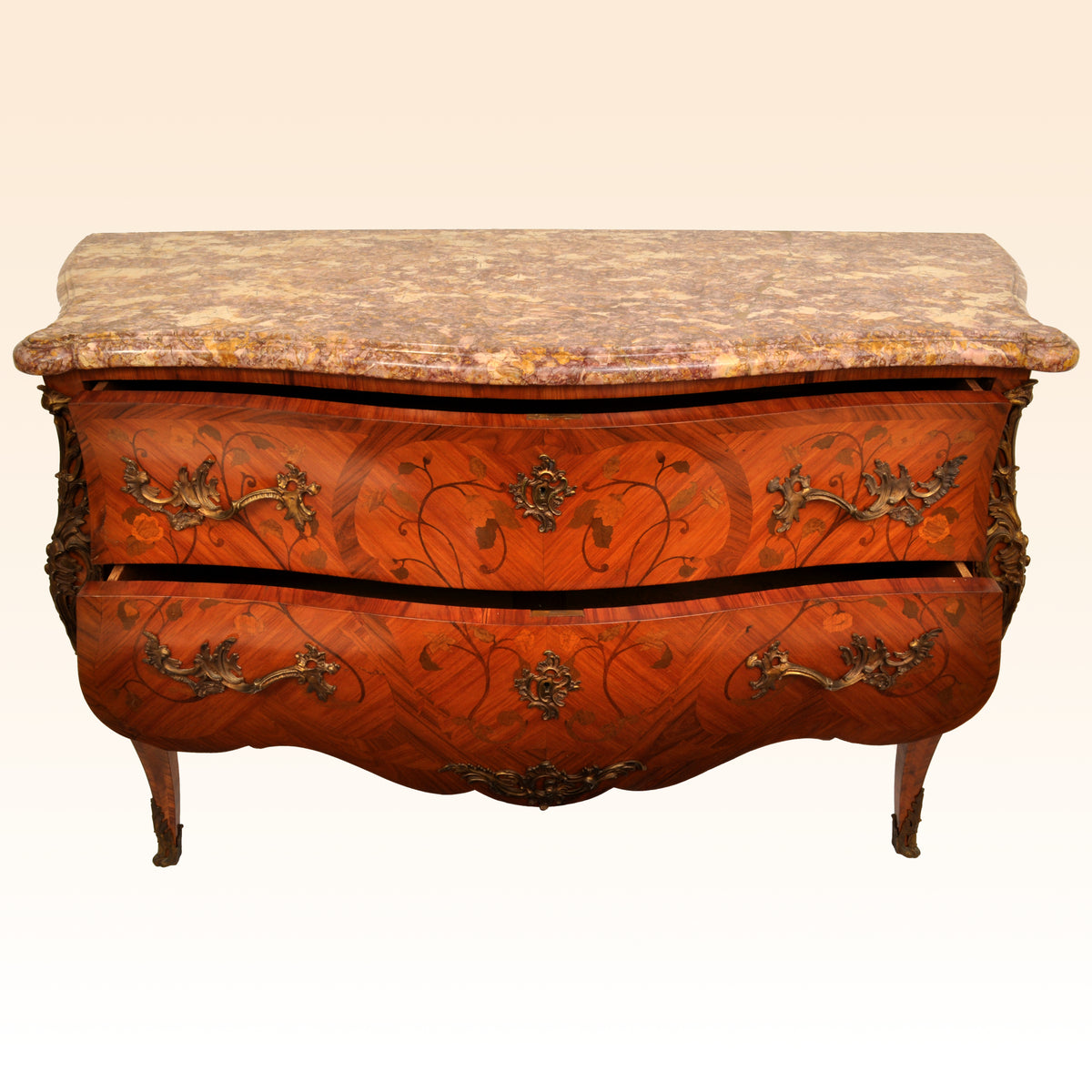 Antique 19th Century French Louis XV Inlaid Marquetry Bombe Commode / Chest, circa 1880