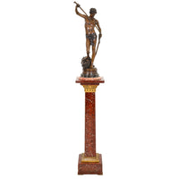 "David Apres le Combat" Antique French Bronze Statue & Marble Column by Antonin Mercie (1845-1916), circa 1880