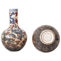 Pair of Large Antique Chinese Qing Dynasty Porcelain Blue & White Dragon Vases, circa 1880