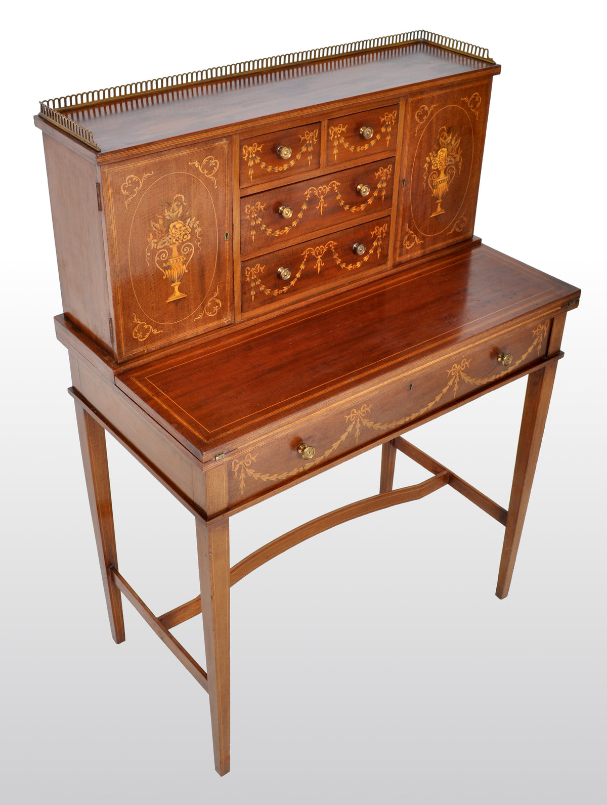 Antique Sheraton Revival Inlaid Mahogany Desk / Writing Table, circa 1895