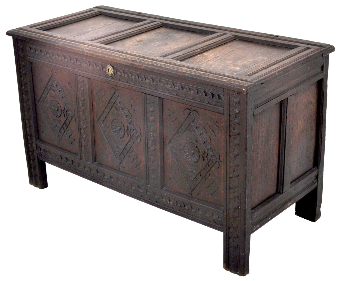 Antique Charles II Carved Oak Coffer / Chest / Blanket Chest, Circa 1680