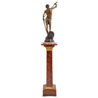 "David Apres le Combat" Antique French Bronze Statue & Marble Column by Antonin Mercie (1845-1916), circa 1880