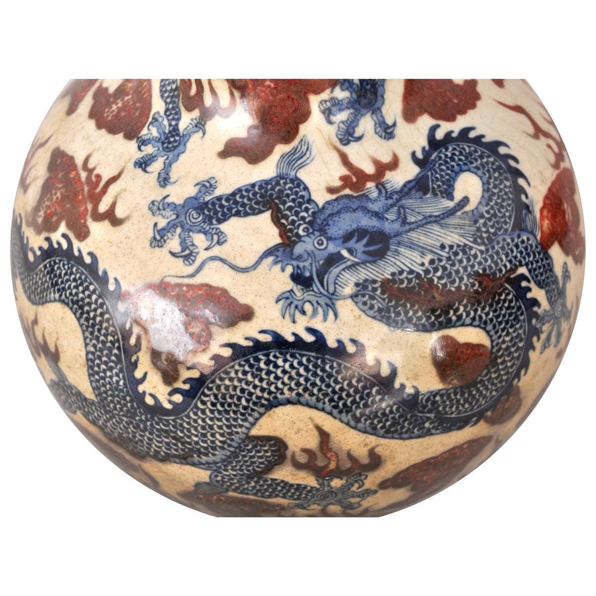 Pair of Large Antique Chinese Qing Dynasty Porcelain Blue & White Dragon Vases, circa 1880