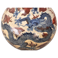 Pair of Large Antique Chinese Qing Dynasty Porcelain Blue & White Dragon Vases, circa 1880