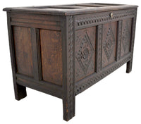 Antique Charles II Carved Oak Coffer / Chest / Blanket Chest, Circa 1680