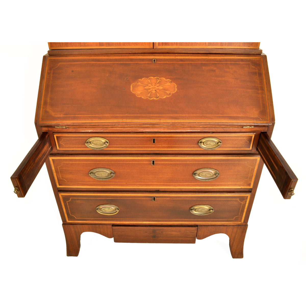 Antique Georgian Sheraton Neo-Classical Inlaid Mahogany Secretary Bookcase, circa 1795