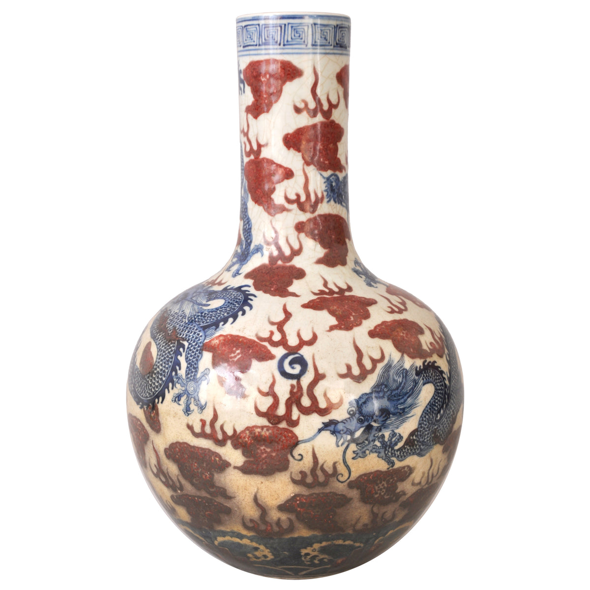 Pair of Large Antique Chinese Qing Dynasty Porcelain Blue & White Dragon Vases, circa 1880