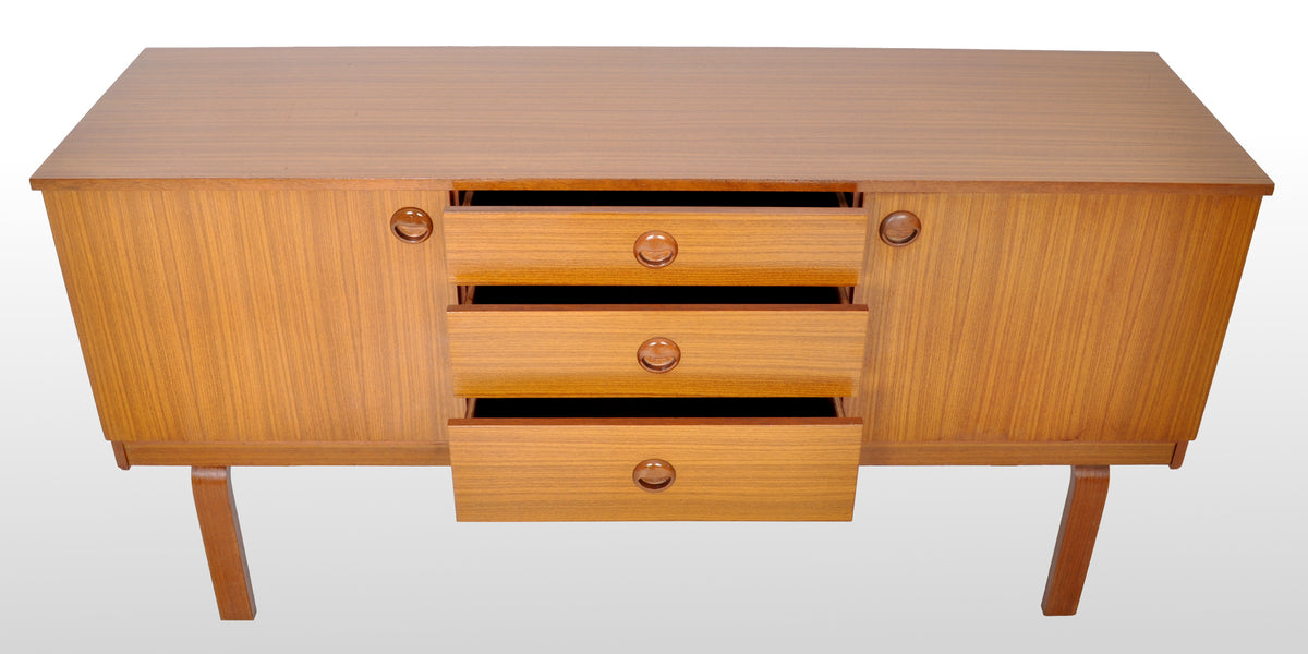 Mid-Century Modern Danish Style Credenza in Teak by Schreiber Furniture, 1960s